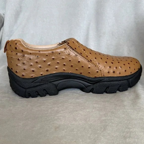 Roper Leather Performance Sport Slip On Shoes Mens Size 11 Tan Ostrich Embossed